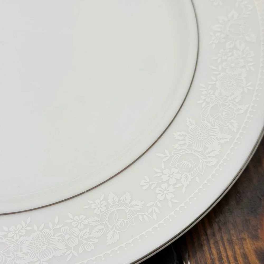 Nagoya Shokai Fine China Serving Plate and Bowl Set White Floral Platinum Trim